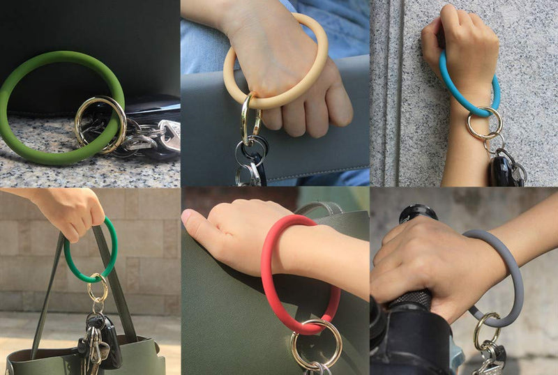 [Australia] - YAKA Silicone Wrist Keychain Circle Bracelet Rubber Bangle Round Keyring Holder Black 