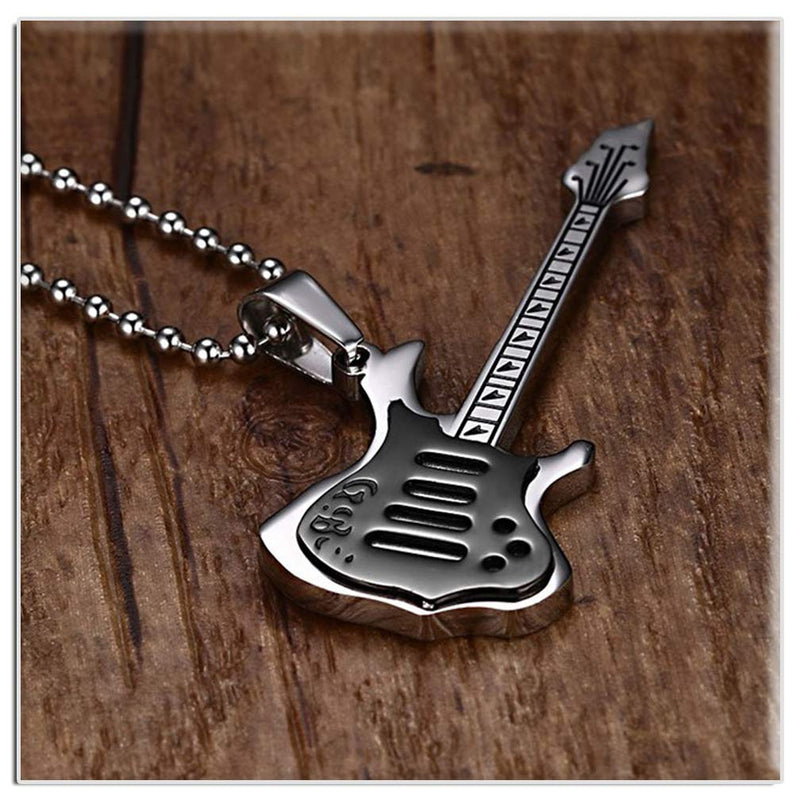 [Australia] - Xusamss Fashion Titanium Steel Music Guitar Pendant Necklace,24inches Link Chain Black 