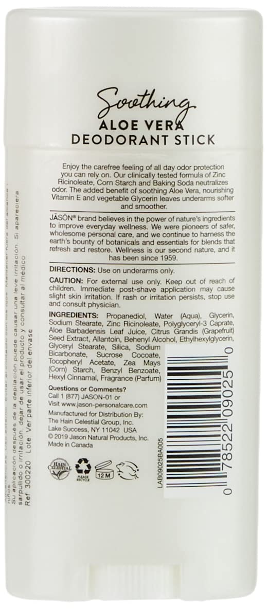 [Australia] - Jason Aluminum Free Deodorant Stick, Soothing Aloe Vera, 2.5 Oz (Packaging May Vary) 
