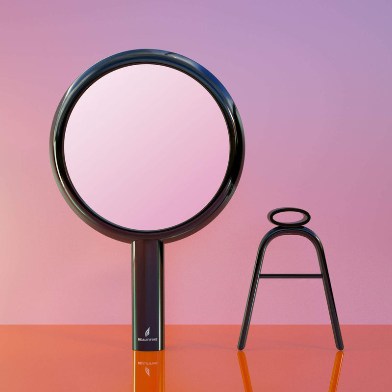 [Australia] - Beautifive Hand Mirror, Hand Held Mirrors with Adjustable Handle，1x/7x Magnifying Double Sided Handheld Makeup Mirror with Stand for Vanity Beauty Travel Table Desk Shaving Bathroom (Black) 1X/7X 