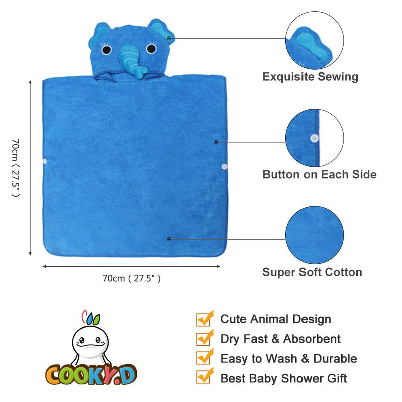[Australia] - COOKY.D Unisex Baby Girls Boys Poncho Bath Towel Hooded Bath Robe for 0-6 Years Old, 70 x 70cm, Elephant Blue-elephant 