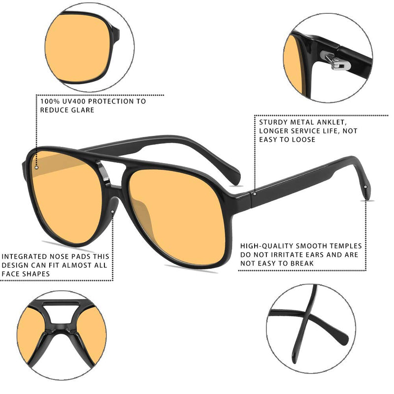[Australia] - YDAOWKN Classic Vintage Aviator Sunglasses for Women Men Large Frame Retro 70s Sunglasses Yellow 