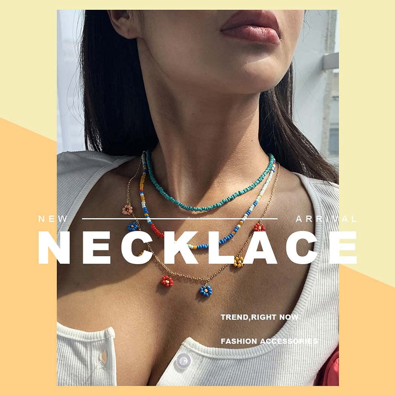 [Australia] - Ckecharfa Summer Beaded Necklace Colorful Layered Necklaces Gold Boho Choker Jewelry for Women and Girls 1-Gold 