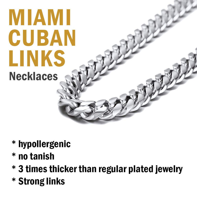 [Australia] - ChainsPro Men Chunky Miami Cuban Chain Necklace, Custom Available, 6/9/14mm Width, 18/20/22/24/26/28/30inch Length, Gold Plated/Stainless Steel/Black-with Gift Box 14.0 Inches 01: 10mm-stainless steel 