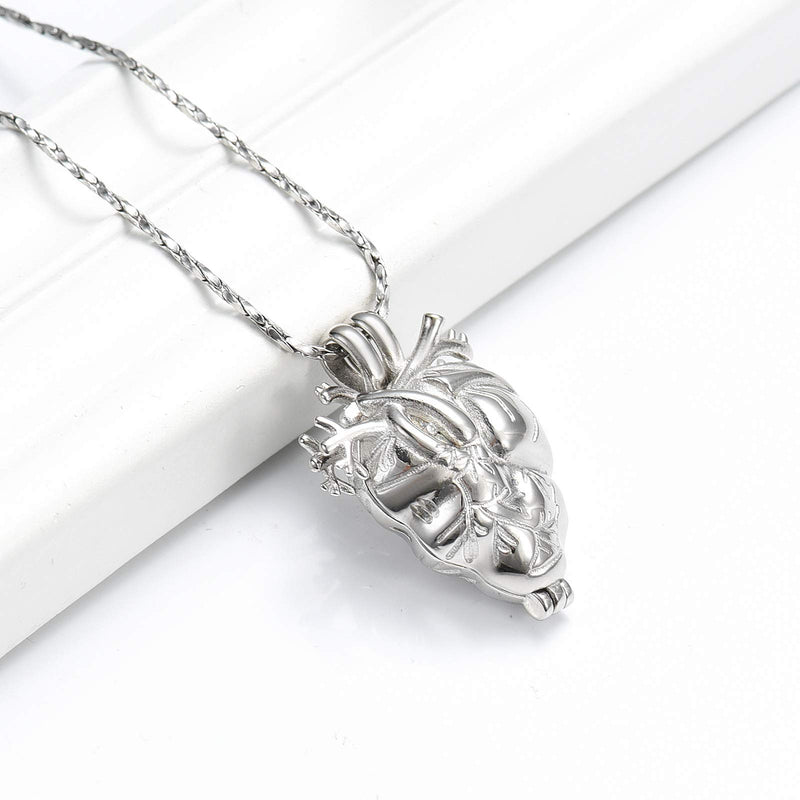 [Australia] - Imrsanl Cremation Jewelry Pendant Necklace for Ashes Holder - Anatomical Heart Urn Necklace for Ashes - Cremation Keepsake Memorial Lockets Silver 