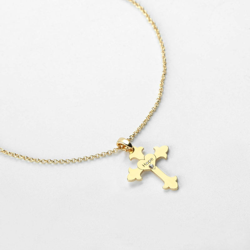 [Australia] - BeautyName 24K Gold Plated sea of Galilee Jesus Cross Pendant Necklace Charm with Swarovski Gem Tones 18 inch Christian Jewelry Gift Hope Heart Cross 