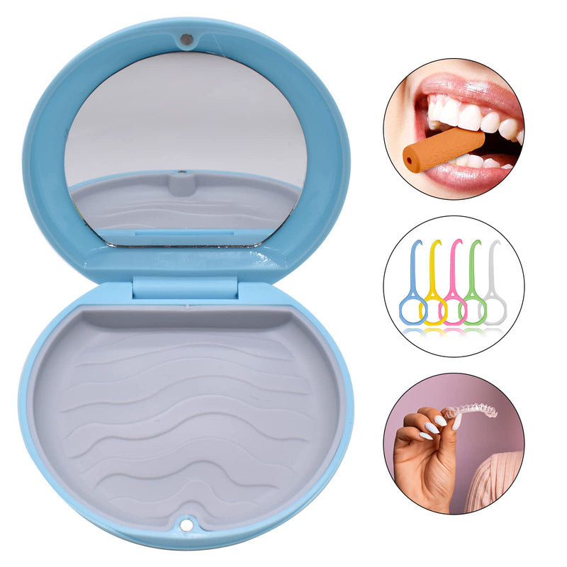 [Australia] - Denture & Teeth Mouth Tray Retainer Box Sets Partial Denture Box with 2Pcs Aligner Removal Tool and 9Pcs Invisible Chewer (Blue) Blue 