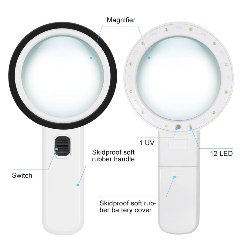 [Australia] - 10 x Professional 12 Pocket Magnifier LED Light Magnifying Glass 90 mm Eclairante Front Lens Magnification Jeweller Reading to Children Elderly Jewelry Watch 
