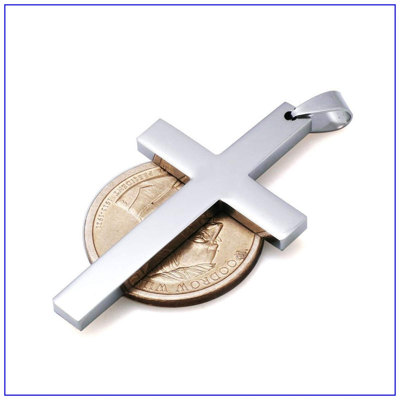 [Australia] - Fusamk Fashion Titanium Steel Prayer Cross Pendant Necklace,24" Box Chain Steel Cross 