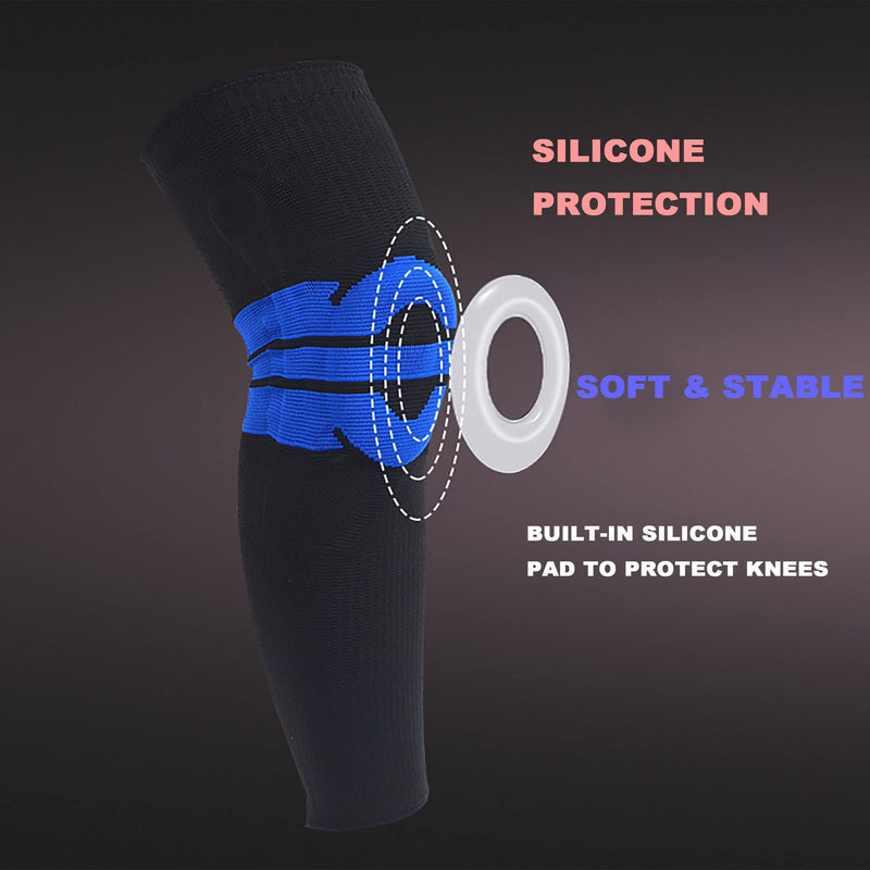 [Australia] - SVDpirit Professional Knee Brace Compression Sleeves(1pc) Full Leg Sleeves For Men Women Patella Gel Pads & Side Stabilizers 1007BL Large Black 