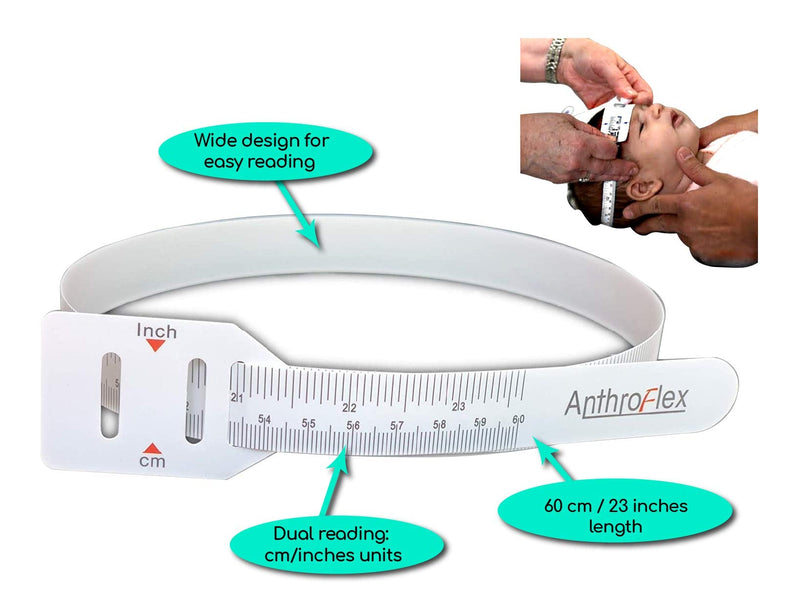 [Australia] - (Pack of 5) AnthroFlex Infant Head Circumference Measuring Tape for Pediatrics, Baby, Babies - Plastic, Reusable, Non-Stretchable with End Insert - Measure OFC Occipital Frontal Circumference 