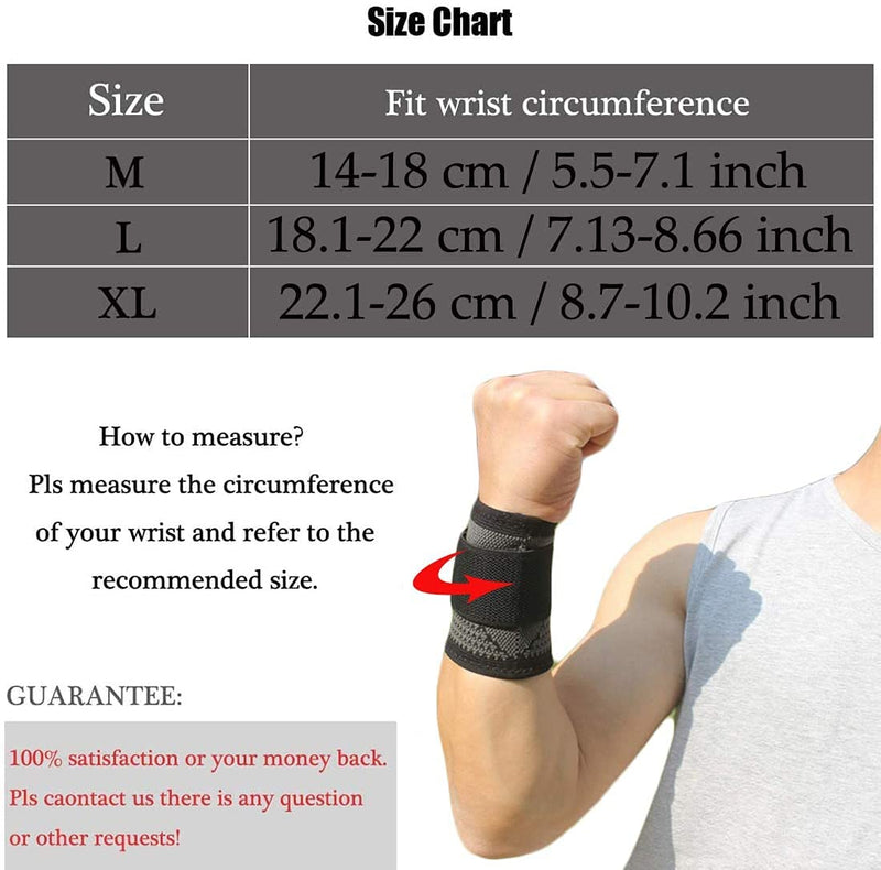 [Australia] - 2 Pack Wrist Brace Carpal Tunnel, Wristbands Compression Wrist Strap, Wrist Wraps Support Sleeves for Work Fitness Weightlifting Sprains Tendonitis Pain Relief Breathable (Black, M) Black Medium (Pack of 2) 