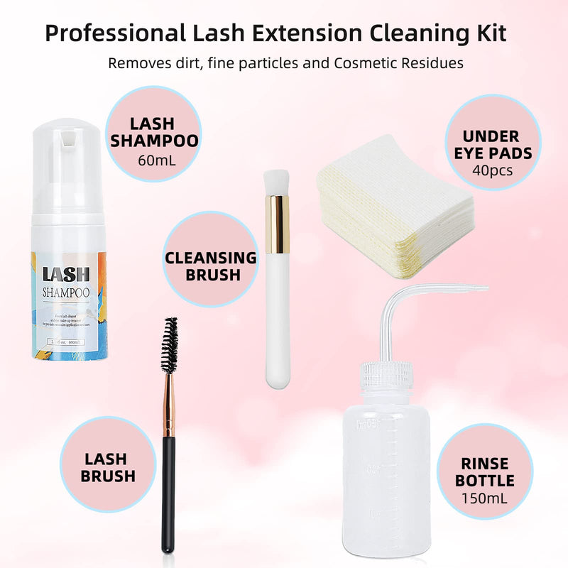 [Australia] - MULAFEE Eyelash Extension Cleanser, Lash Extension Shampoo Kit, Oils, Paraben & Sulfate Free Foaming 60 ML Eyelash Shampoo with Rinse Bottle and Soft Brush Safe for Salon Use and Home Care 