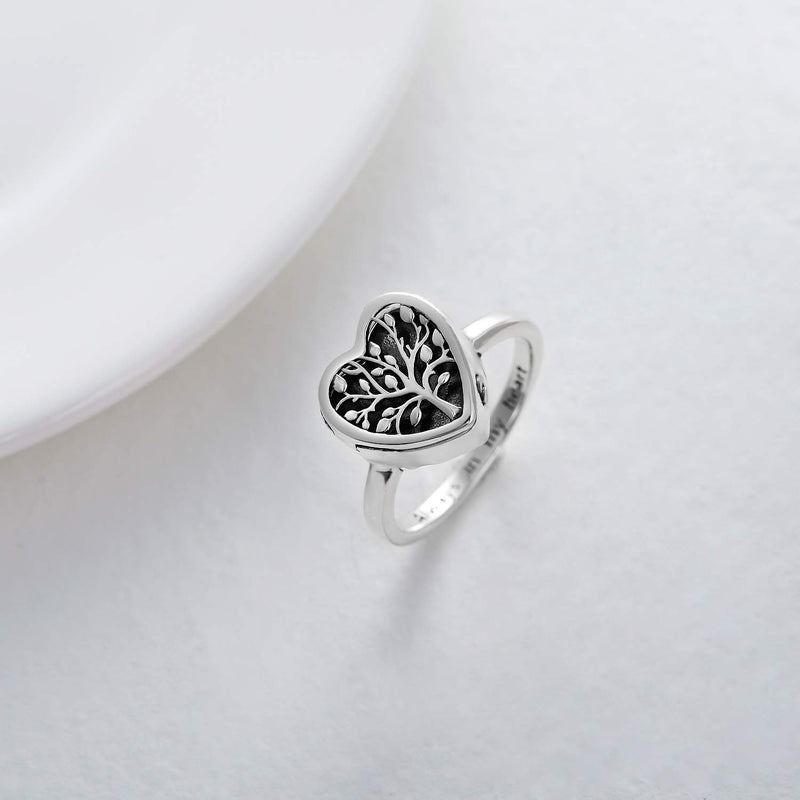 [Australia] - LONAGO Tree of Life Ring for Ashes Cremation Keepsake Heart Tree Ring Hold Picture Memorial Ashes Ring heart size 6 sterling-silver 