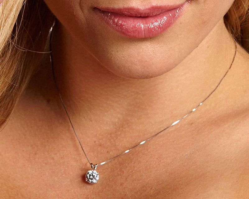 [Australia] - AllenCOCO White Gold Plated Sterling Silver Cubic Zirconia Round Cut Solitaire Pendant Necklace 