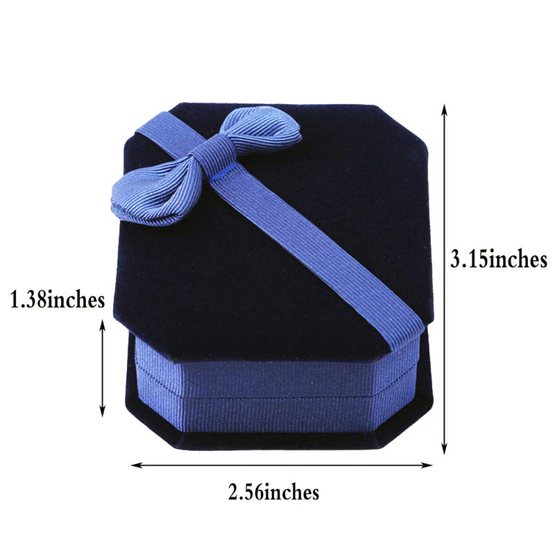 [Australia] - JKJF Velvet Necklace Pendant Box Octagonal Jewelry Box with Bow, Gift Box for Necklace Earring and Bracelet - Blue 