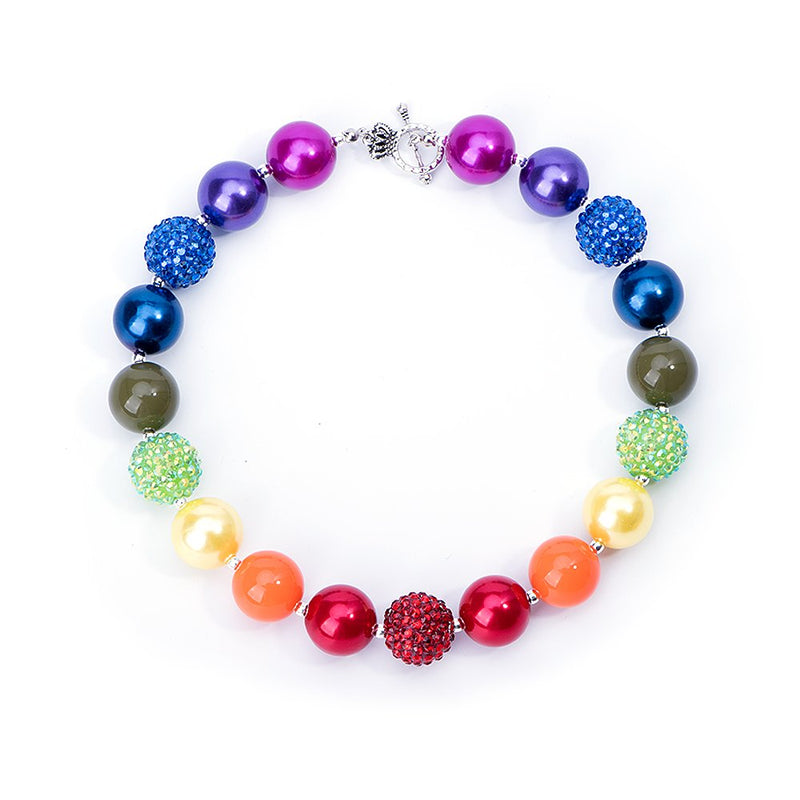 [Australia] - Bling Bling Chunky Bubblegum Necklace Rainbow Fashion Beads and Bracelet Set with Gift Box for Baby Girls 