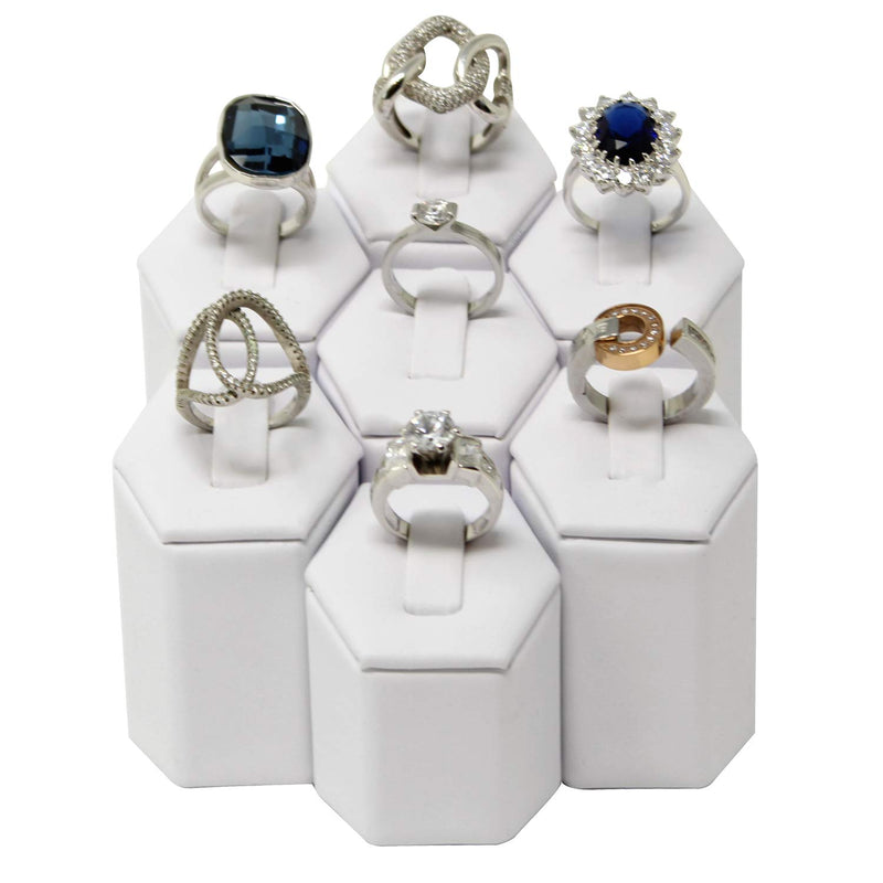 [Australia] - Mooca Jewelry Ring Stand Holder Display Set, Ring Holders for Jewelry Ring Organizer, Storage Jewelry Organizer Jewelry Stand Pedestals Display 7 Pcs Set, White Faux Leather 