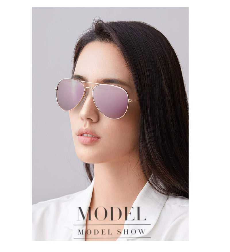 [Australia] - SunCristal Classic metal Sunglasses for small face men women teenager UV400 polarized protection lens sunglasses Gold Frame With Pink Purple Mirror Lens 