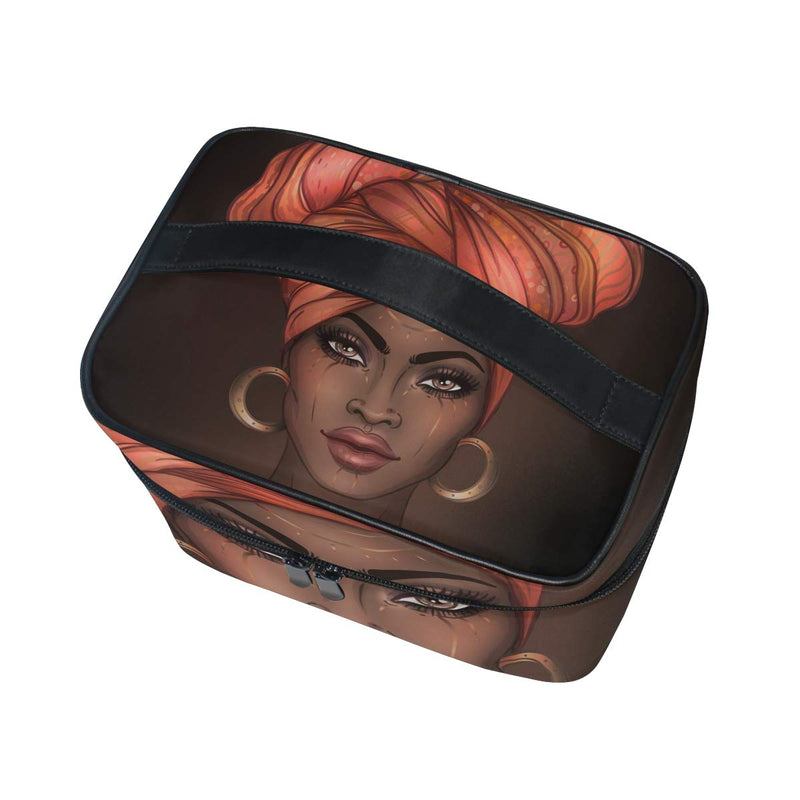 [Australia] - Cosmetic Bag African American Pretty Girl Travel Makeup Train Cases Portable Artist Storage Bag Organizer for Womens African Women 