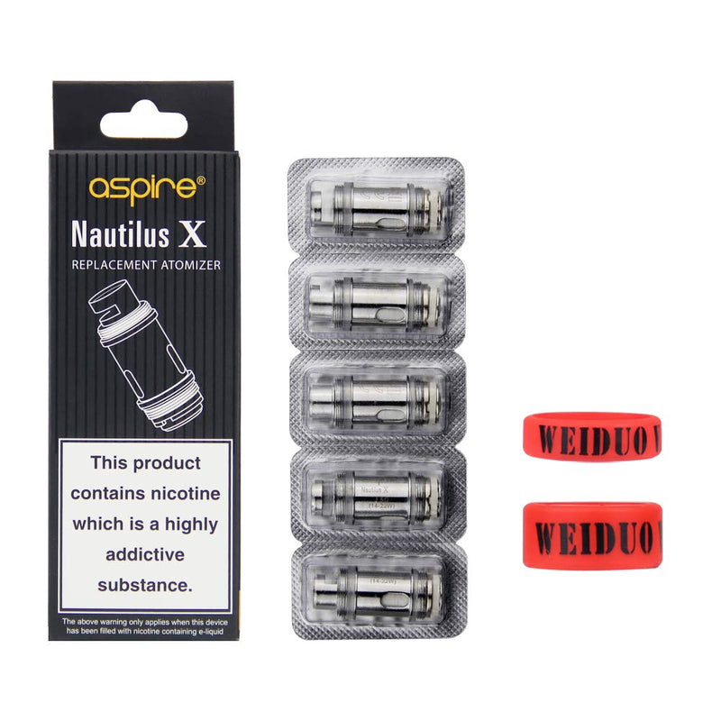 [Australia] - Aspire 5 pcs Nautilus X Replacement Atomizer BVC Coils 1.8ohm for X30 Rover Starter Kit w/Pack of 2 WEIDUO Vape Bands 