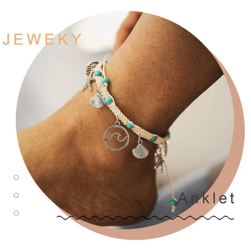 [Australia] - Jeweky Boho Crystal Anklets Silver Ankle Bracelets Chain Beach Foot Jewelry for Women and Girls 