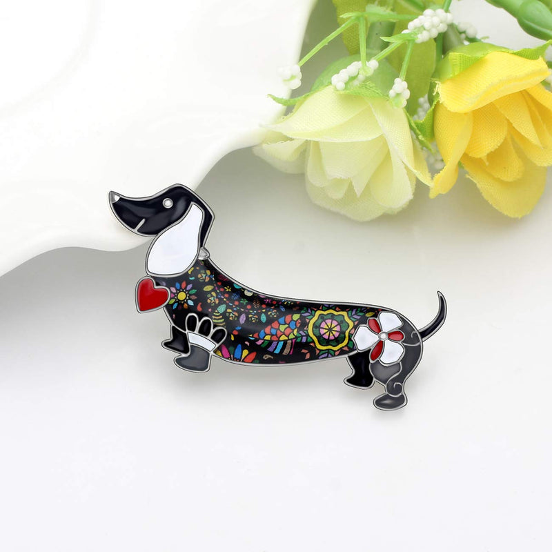 [Australia] - DOWAY Dachshund Brooch Lapel Pin for Women Girls,Pet Dog Dachshund Gift, Scarf Clothes Bags Badges Fashion Jewelry Black 