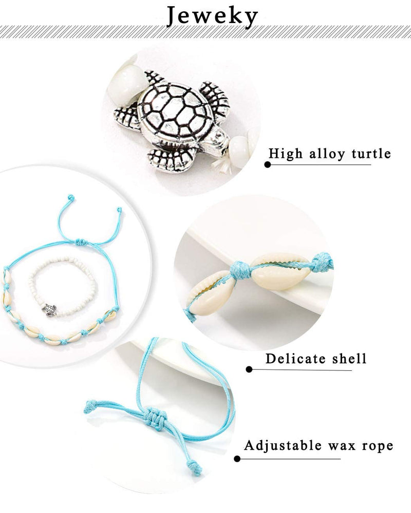 [Australia] - Jeweky Boho Double Shell Anklets White Sea Turtle Ankle Bracelets Chain Beads Foot Jewelry for Women and Girls 