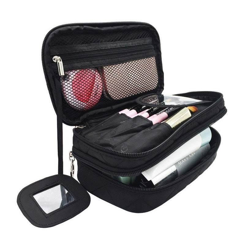 [Australia] - ONEGenug Cosmetics Bag, Double Layer Makeup Bag with Mirror Beauty Makeup Brush Bags Travel Kit Organizer,Cosmetic Bag Professional Multifunctional Organiser For Women,Size S Black Black Size S 