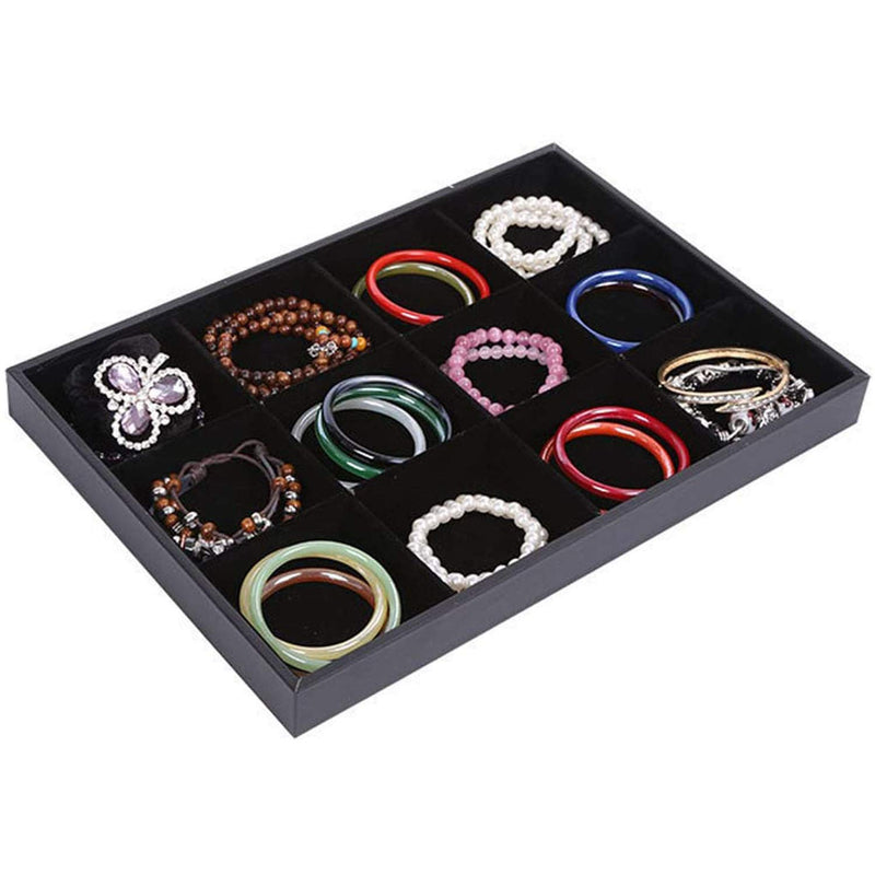 [Australia] - Pimuza Black Velvet Stackable 12 Grid Jewelry Tray for Women Gemstone Pendant,Diamond,Showcase Display Organizer Holder Storage Modern Box Case Pad Stackers for Valet Closet,Decorate Vanity Table 