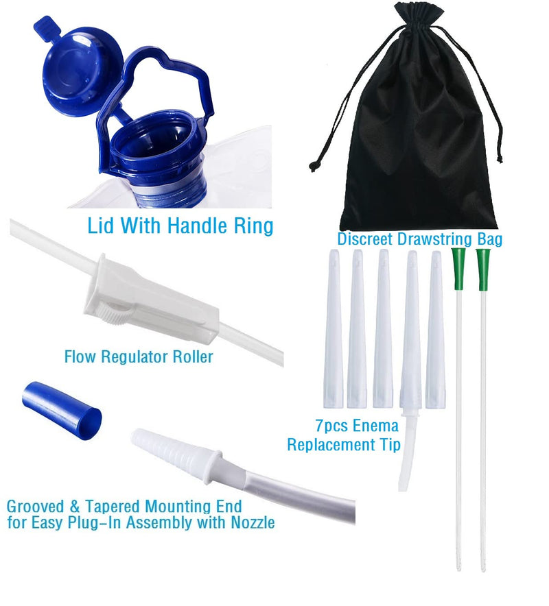 [Australia] - Reusable Enema Kit Anal Douche Bag 7Pcs Enema Nozzle Tips Colon Tube for Water Organic Coffee Colon Cleansing, Sealed Clear Enema Bag Irrigation Cleaning Kit Fold Anal Anus Cleaner Constipation Detox Polyvinyl Chloride (PVC) 