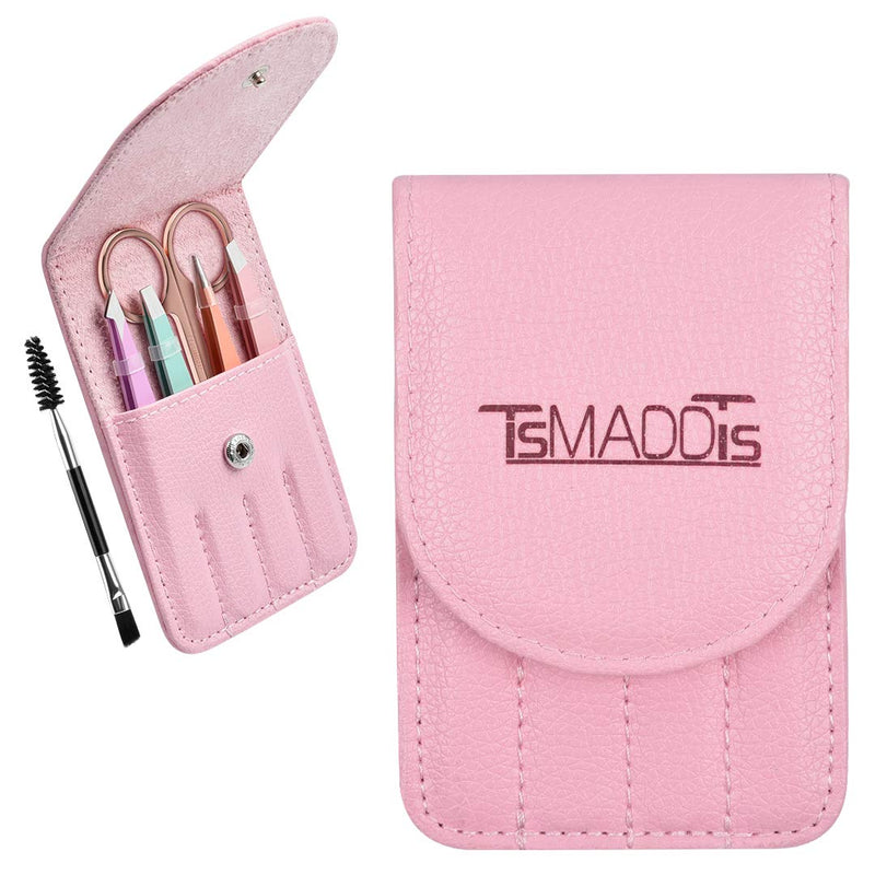 [Australia] - Eyebrow Tweezer Set, TsMADDTs 6 Pcs Tweezers Set for Women, Precision Tweezer for Eyebrows with Curved Scissors for Ingrown Hair, Hair Plucking Daily Beauty Tools with Leather Travel Case 