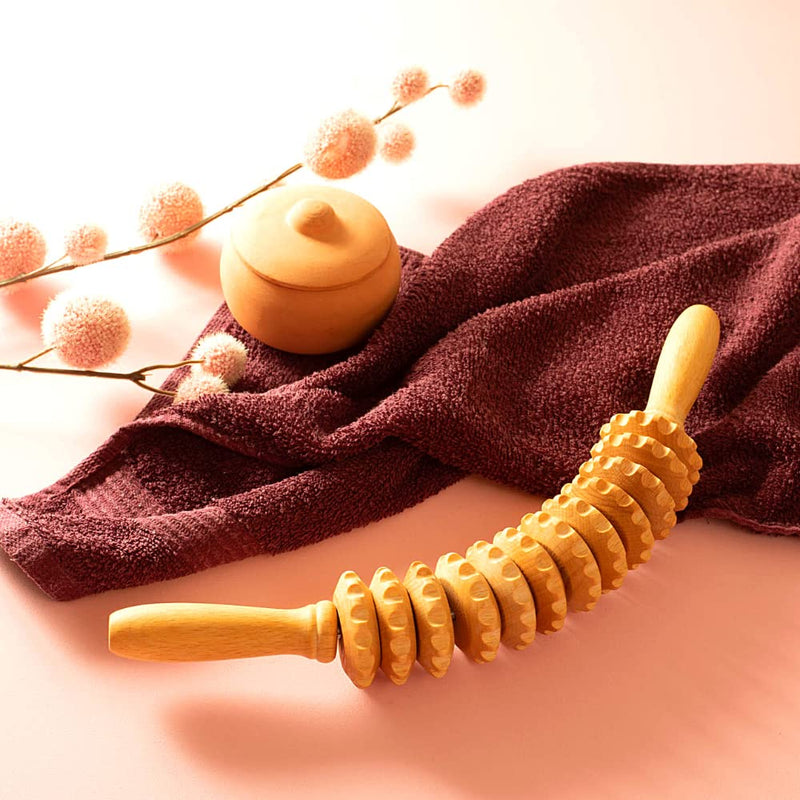 [Australia] - Mr. Woodware Professional Wooden Sturdy Lymphatic Drainage Curved Roller - 15.6 inch Soft Tissue Therapy - Recommended by Professionals 