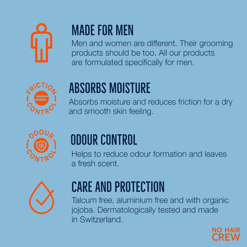 [Australia] - NO HAIR CREW Intimate Dry & Fresh Powder. Premium talcum free body powder for sensitive areas. Made for men. 100 g. 