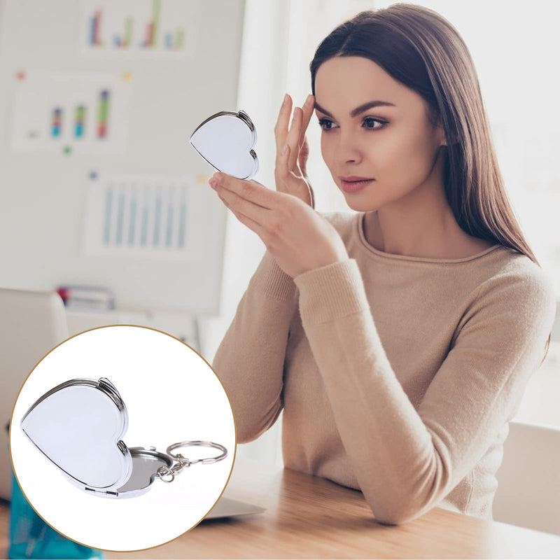 [Australia] - LotCow 4Pack Portable Heart Shape Metal Folding Mirror Cosmetic Mirror Compact Mirror with Key Ring Keychain 
