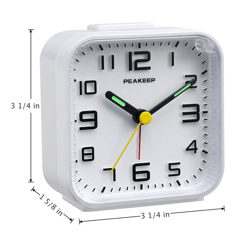 [Australia] - PEAKEEP 3D Numbers No Tick-Tock Analog Alarm Clock with Classic Beep Sound, Snooze, Manual Light and Battery Powered Small for Travel (White-3D) White-3d 