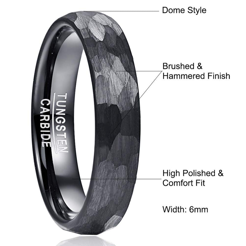 [Australia] - VAKKI 6mm Black Hammered Wedding Bands for Men Women Brushed Faceted Tungsten Rings Size 12 