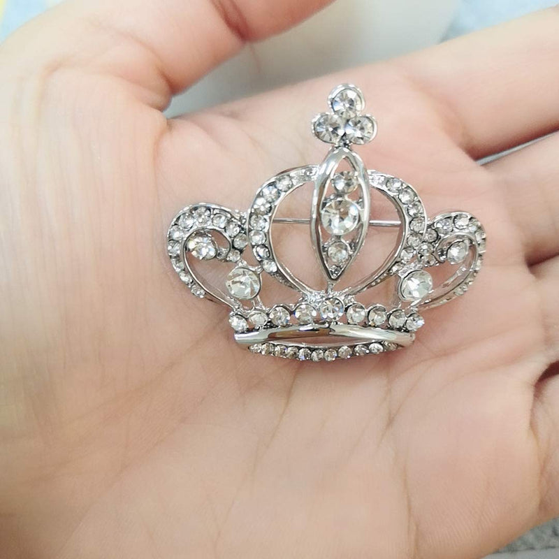 [Australia] - NOUMANDA Women Shiny Rhinestone Crown Brooch Pin silver 