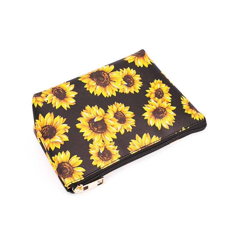 [Australia] - Makeup Bag Sunflower 3 Pack Travel Toiletry Bag Portable Cosmetic Pouch Organizer with Small Brush Holders Gold Zipper Waterproof Storage Case for Women and Girls Sunflower Black 