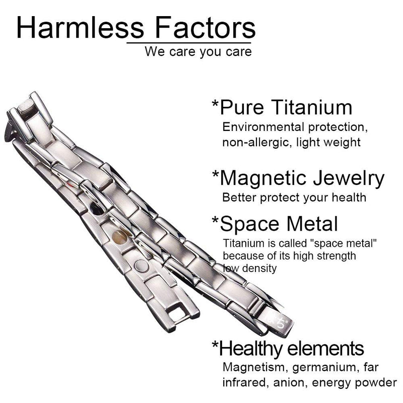 [Australia] - HAQIはち Magnetic Bracelet for Men and Women 5 Element Wristband, Titanium Strong Magnets 3500Gauss Bracelet with Adjustment Tool and Gift Box (Silver) Silver 