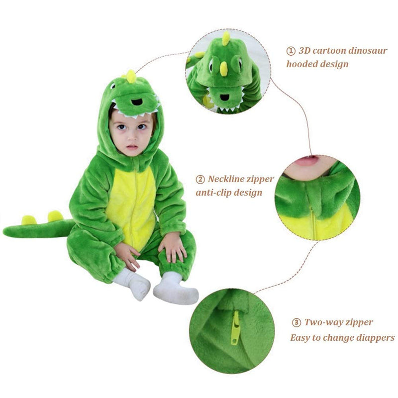 [Australia] - Toddler Infant Dinosaur Costume Flannel Hooded Onesies Soft Animal Romper Outfits Gift 5-11month Green 