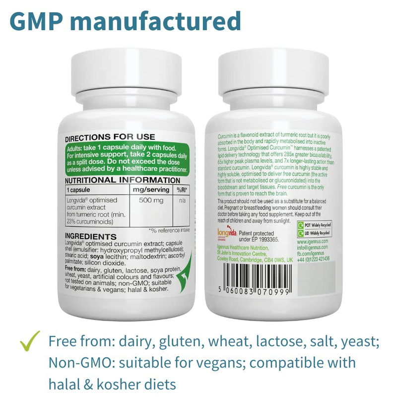 [Australia] - Longvida Optimised Curcumin, 285x Increased bioavailability, Sustained Action, Vegan, 30 Capsules 