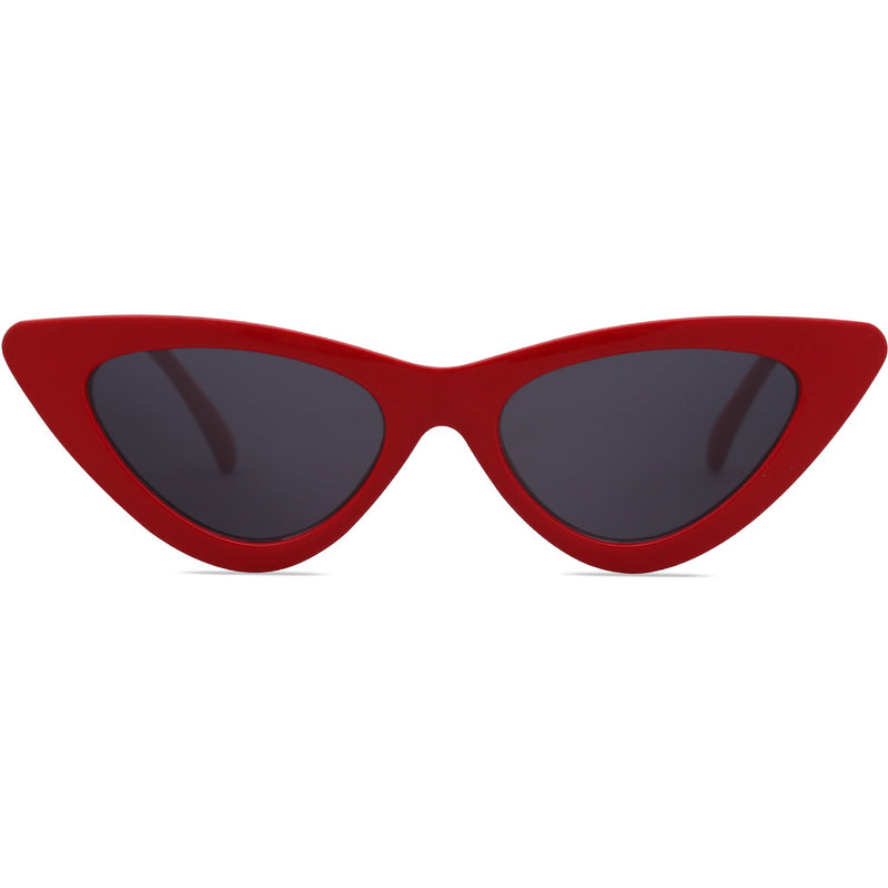 [Australia] - SOJOS Retro Vintage Narrow Cat Eye Sunglasses for Women Clout Goggles Plastic Frame Cardi B SJ2044 C1 Red Frame/Grey Lens Multicoloured 