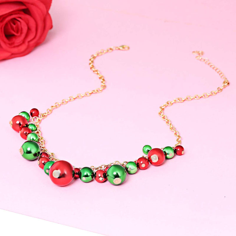 [Australia] - XOCARTIGE Red Green Bead Necklace for Women Girls (C Gold) 