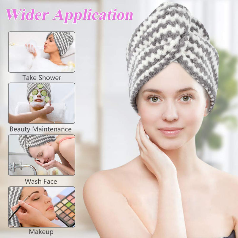 [Australia] - VIVOTE Microfiber Hair Towel Wrap Shower Turban Super Absorbent Fast Drying Soft Anti Frizz 10 x 25.5 Inch 3 Pack Gray 
