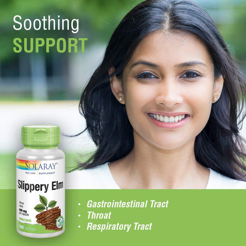 [Australia] - Solaray Slippery Elm Bark 400mg | Healthy Respiratory Tract Function, Throat Comfort & Gastrointestinal Support | Non-GMO & Lab Verified | 100 VegCaps 