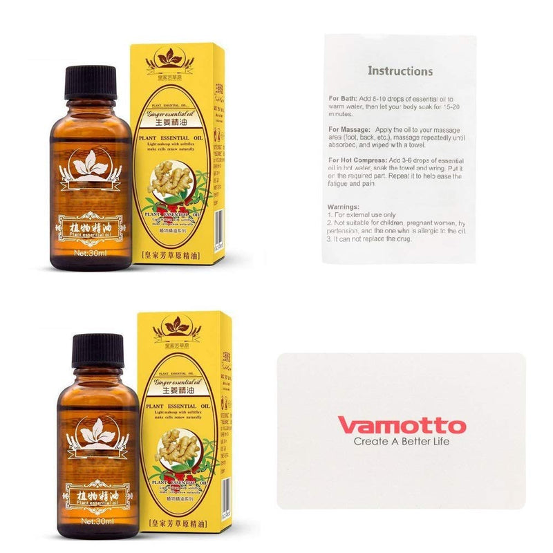 [Australia] - 2 Pack Lymphatic Drainage Ginger Oil,Vamotto 100% Pure Natural Essential Oils for Massage, Body Massage Oil Promote Blood Circulation, Relieve Muscle Soreness, Lymphatic (2) 2 