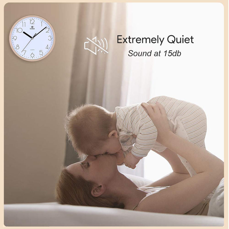 [Australia] - Laigoo 10 Inch Modern Wall Clock Decorative Non-Ticking - Silent Quartz Movement Battery Operated Analog Clock Round for Bedroom, Home, School, Office(Gold) Gold 