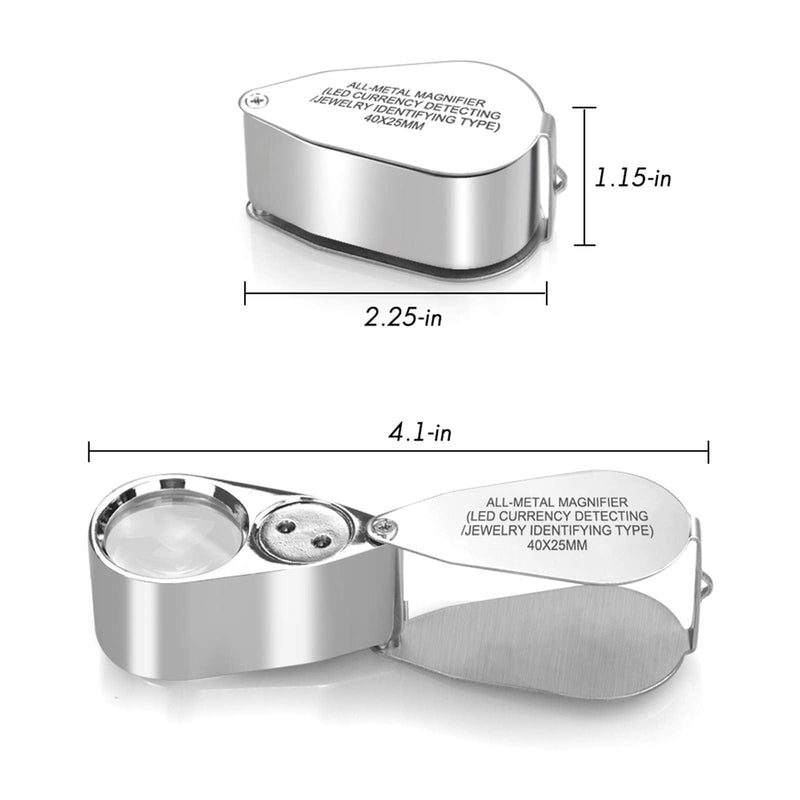[Australia] - Leffis 40X Jewelers Loupe Magnifier Magnifying Glasses, LED/UV Illuminated Jewelry Loop Pocket Folding Magnifying Glass with Metal Construction for Close Work, Gardening, Kids, Stamp, Rock Collecting 