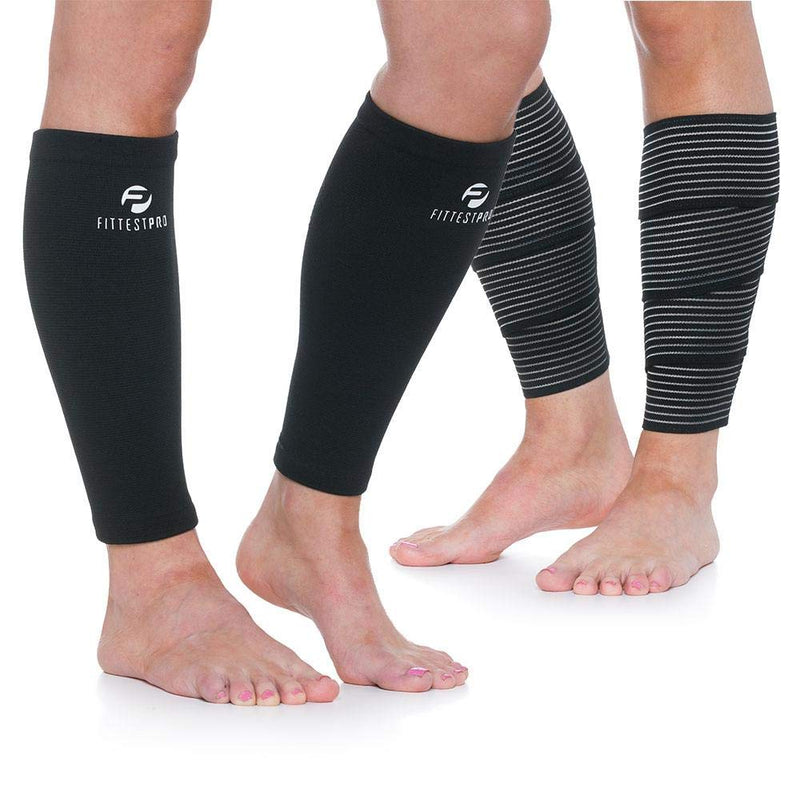 [Australia] - Calf Compression Sleeves and Leg Wraps (4 Piece) Shin Splint Support, Calve Guards for Men and Women - Braces Provide Healthy Circulation Pain Relief for Running, Basketball, Cycling, Maternity Large - X-Large Black Calf Sleeves Package 